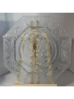 Octagonal Glass 14" Platter Boston & Sandwich Beehive & Thistle Lacy Flint